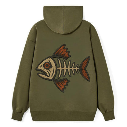 Fish Skeleton  - Classic Pullover Hoodie - ArmyGreen
