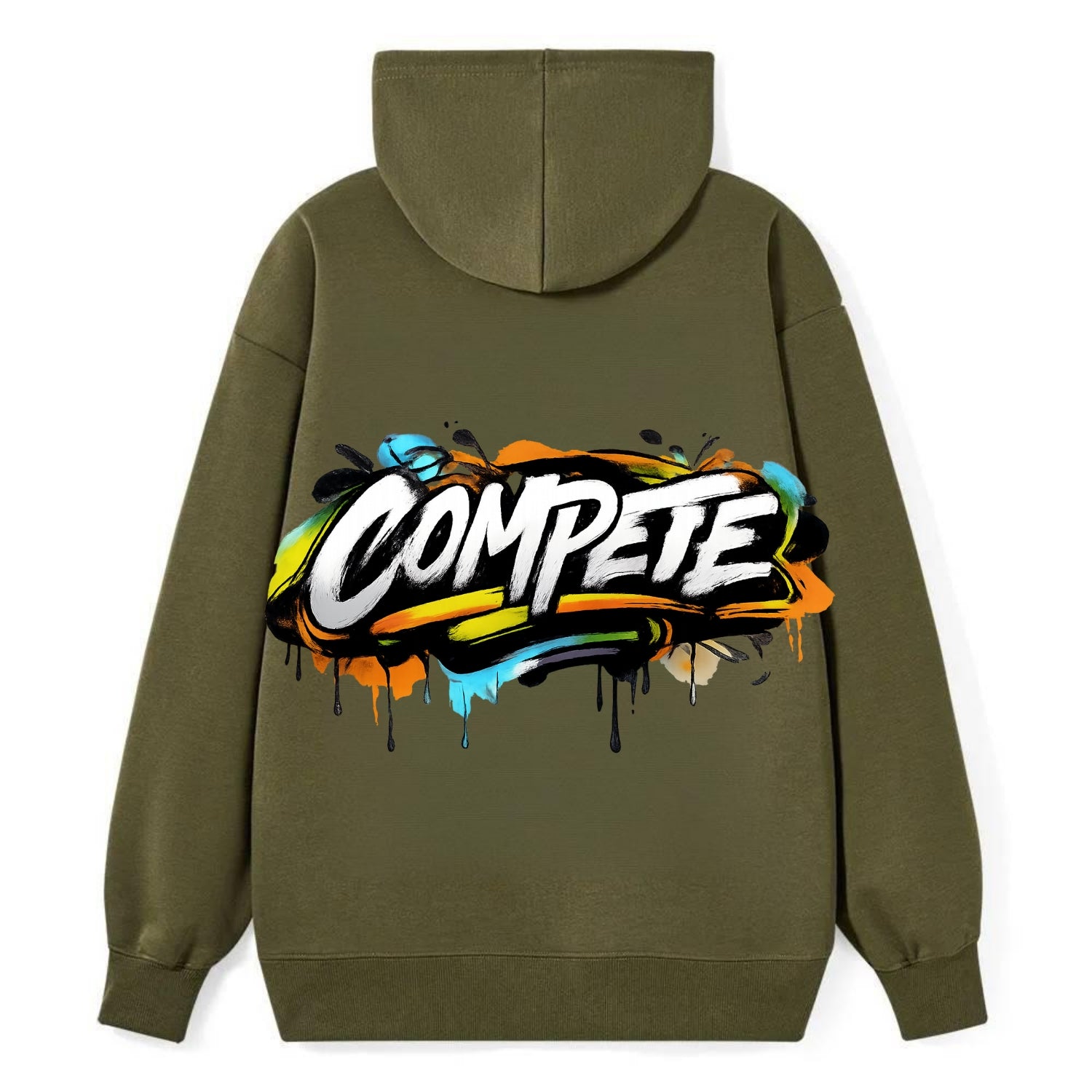 Bold typography design - "COMPETE" - competitive spirit, love the game - Classic Pullover Hoodie - ArmyGreen