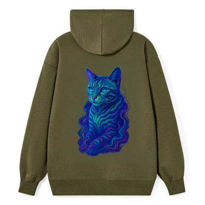 Exotic Bengal cat with aurora borealis colors flowing through its - Classic Pullover Hoodie - ArmyGreen
