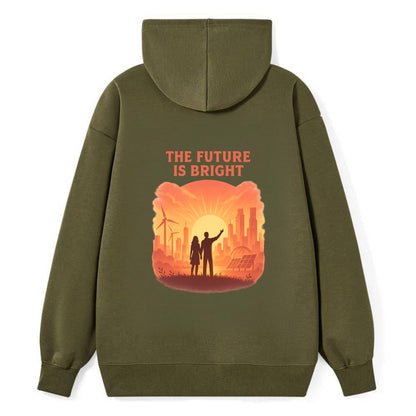 Sunrise over thriving sustainable city - "The Future is Bright" - - Classic Pullover Hoodie - ArmyGreen