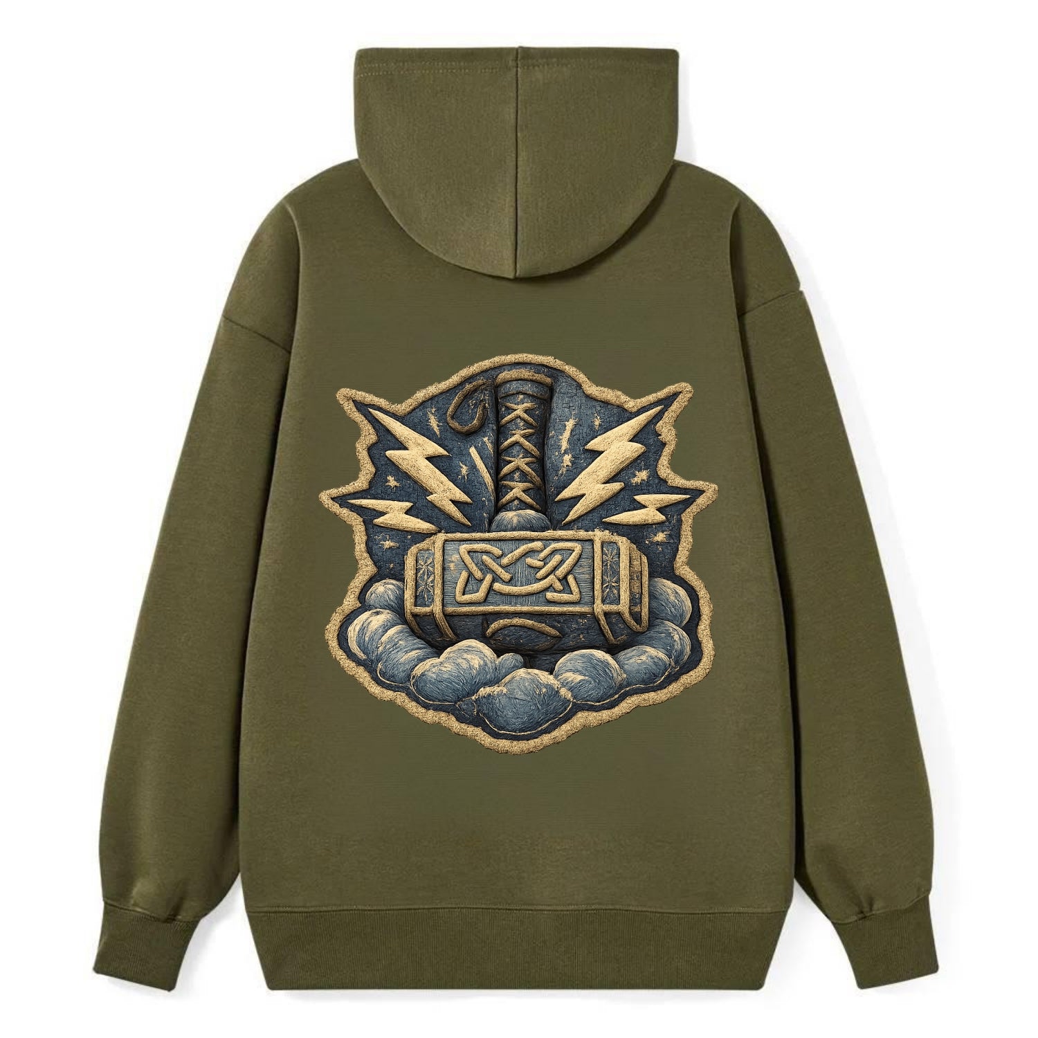 THOR HAMMER MJOLNIR - mighty hammer in silver and blue , thunder god - Classic Pullover Hoodie - ArmyGreen