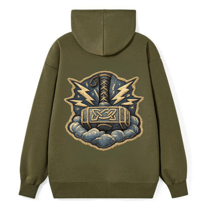 THOR HAMMER MJOLNIR - mighty hammer in silver and blue , thunder god - Classic Pullover Hoodie - ArmyGreen