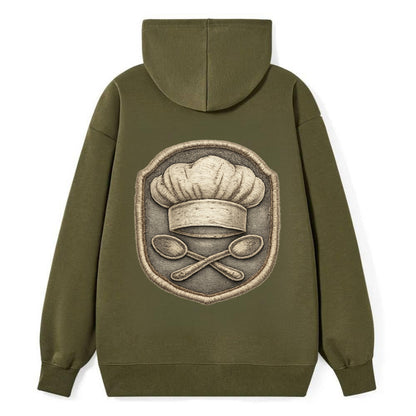 COOKING CHEF HAT - toque blanche with crossed spoons in white and silver - Classic Pullover Hoodie - ArmyGreen