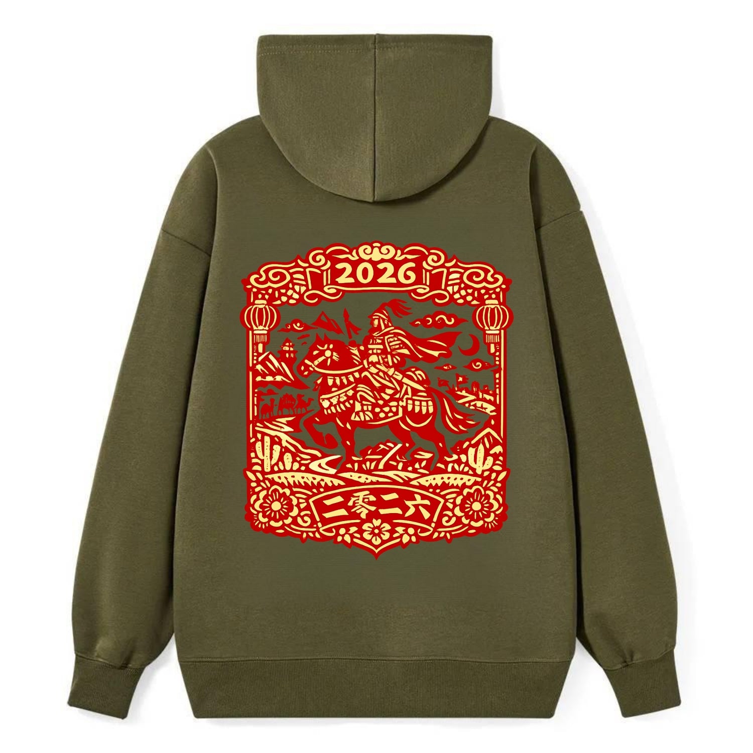 HORSE AND RIDER | Traditional Chinese warrior on horseback | Silk Road - Classic Pullover Hoodie - ArmyGreen