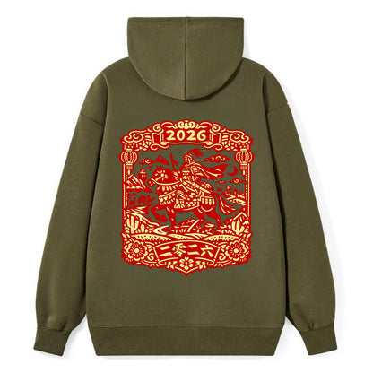HORSE AND RIDER | Traditional Chinese warrior on horseback | Silk Road - Classic Pullover Hoodie - ArmyGreen