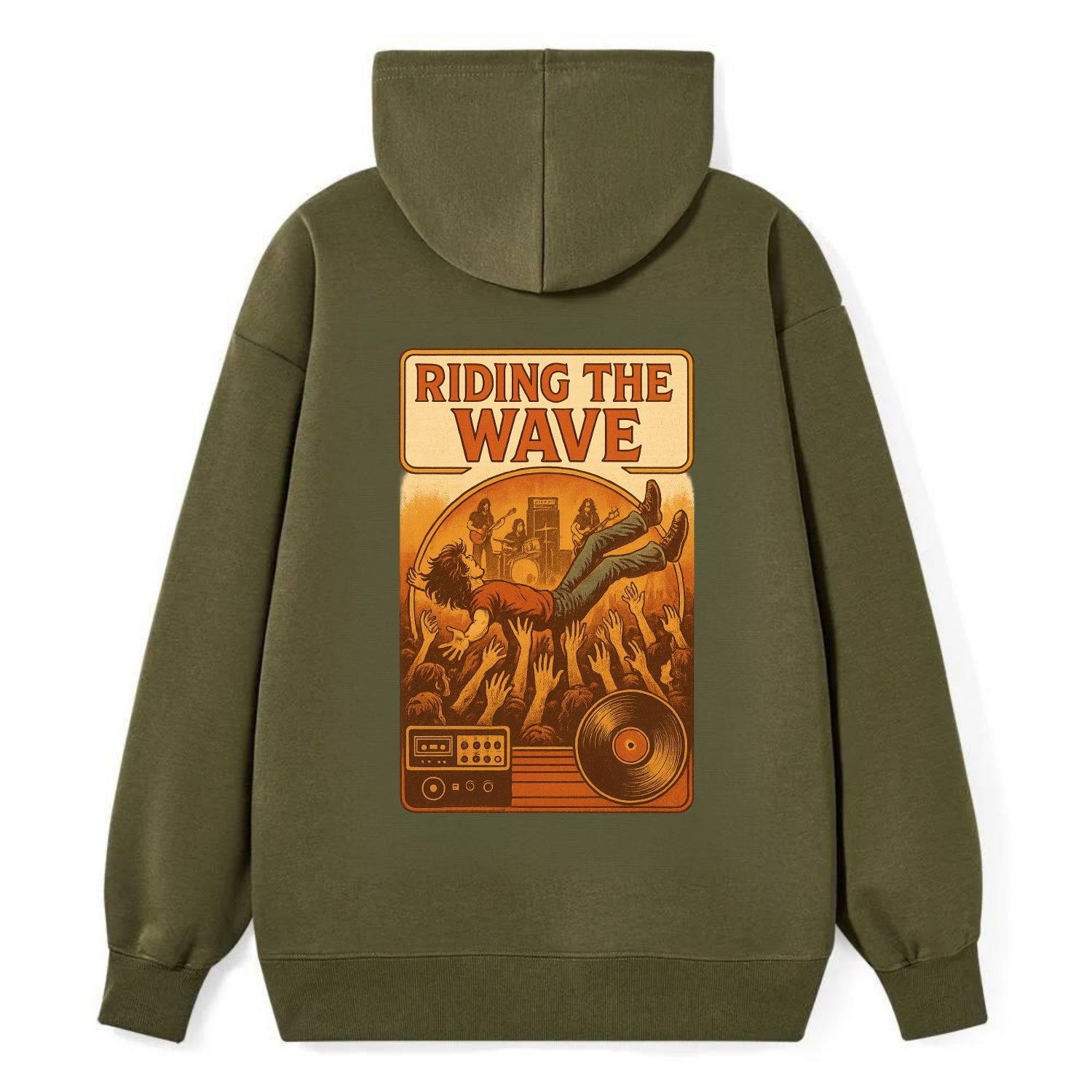 Crowd surfing at packed concert - "Riding the Wave" - concert energy - Classic Pullover Hoodie - ArmyGreen