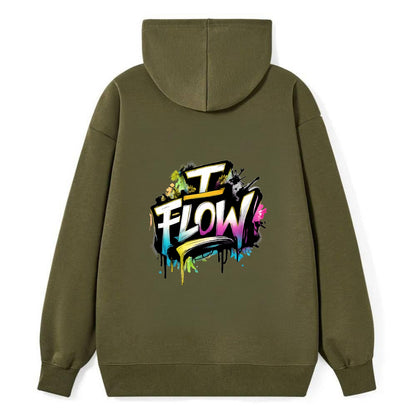 Bold typography design - "I FLOW" - going with life, easy movement - Classic Pullover Hoodie - ArmyGreen