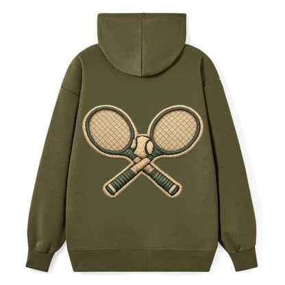 Embroidered patch design - TENNIS RACKET CROSSED - tennis rackets with - Classic Pullover Hoodie - ArmyGreen