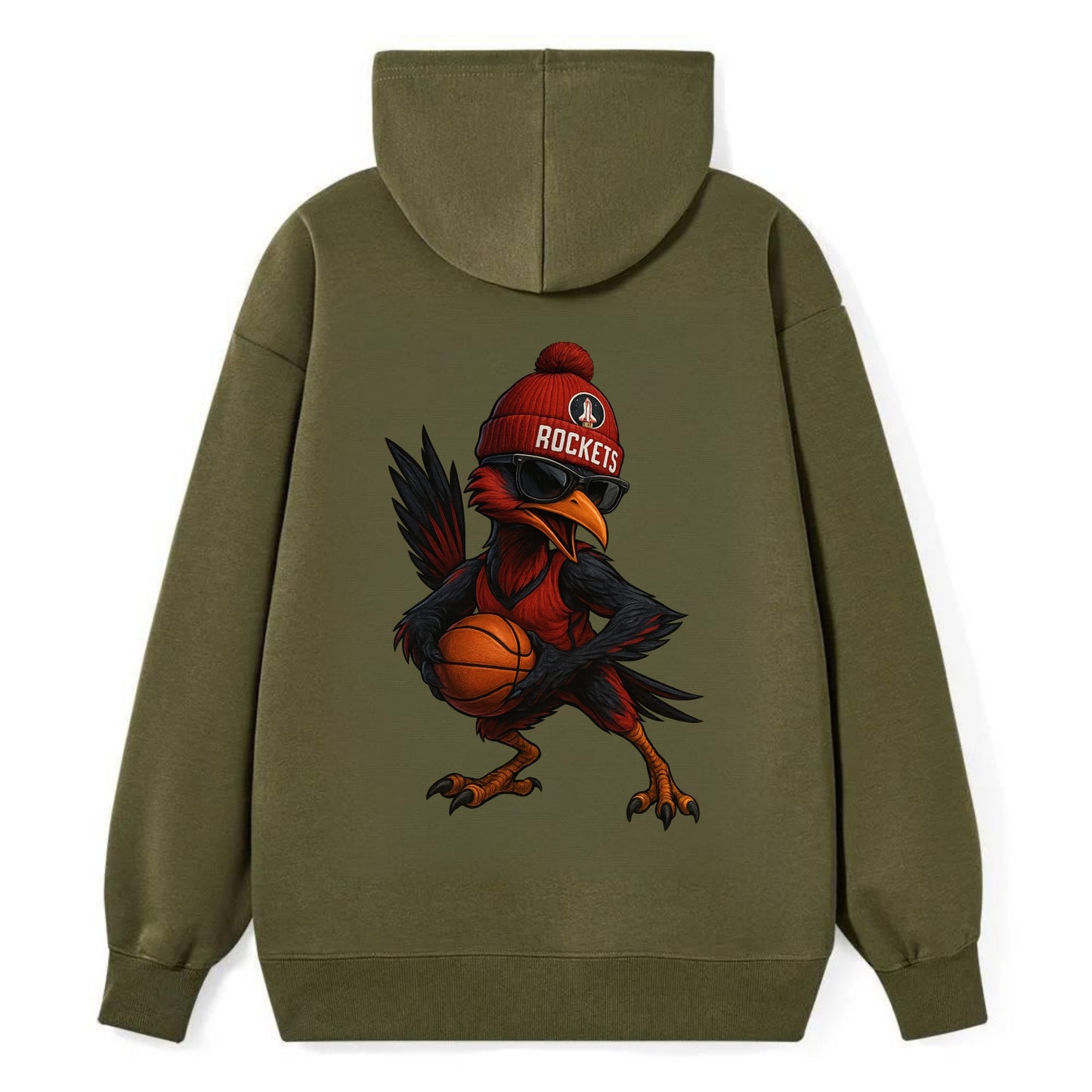 Houston Roadrunner wearing Rockets beanie with launch pad patch and - Classic Pullover Hoodie - ArmyGreen