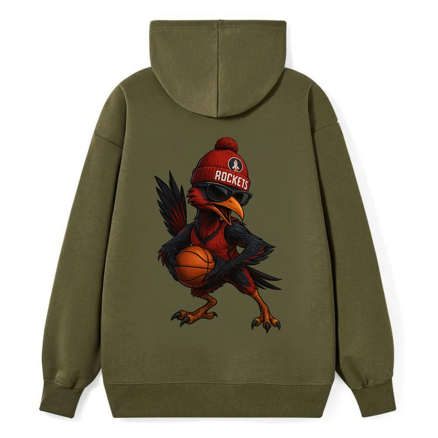 Houston Roadrunner wearing Rockets beanie with launch pad patch and - Classic Pullover Hoodie - ArmyGreen