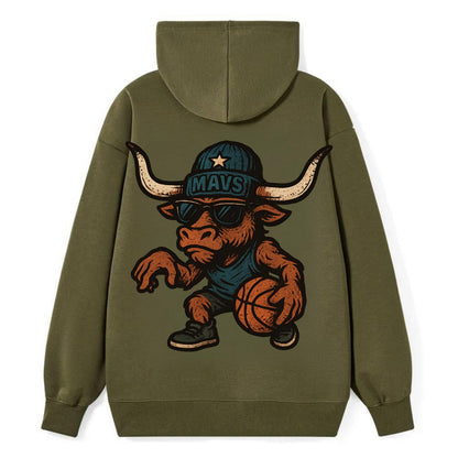 Texas Longhorn wearing Mavs beanie with lone star patch and wayfarer - Classic Pullover Hoodie - ArmyGreen
