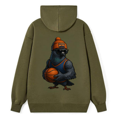 Manhattan Pigeon wearing Knicks beanie with skyline patch and wayfarer - Classic Pullover Hoodie - ArmyGreen