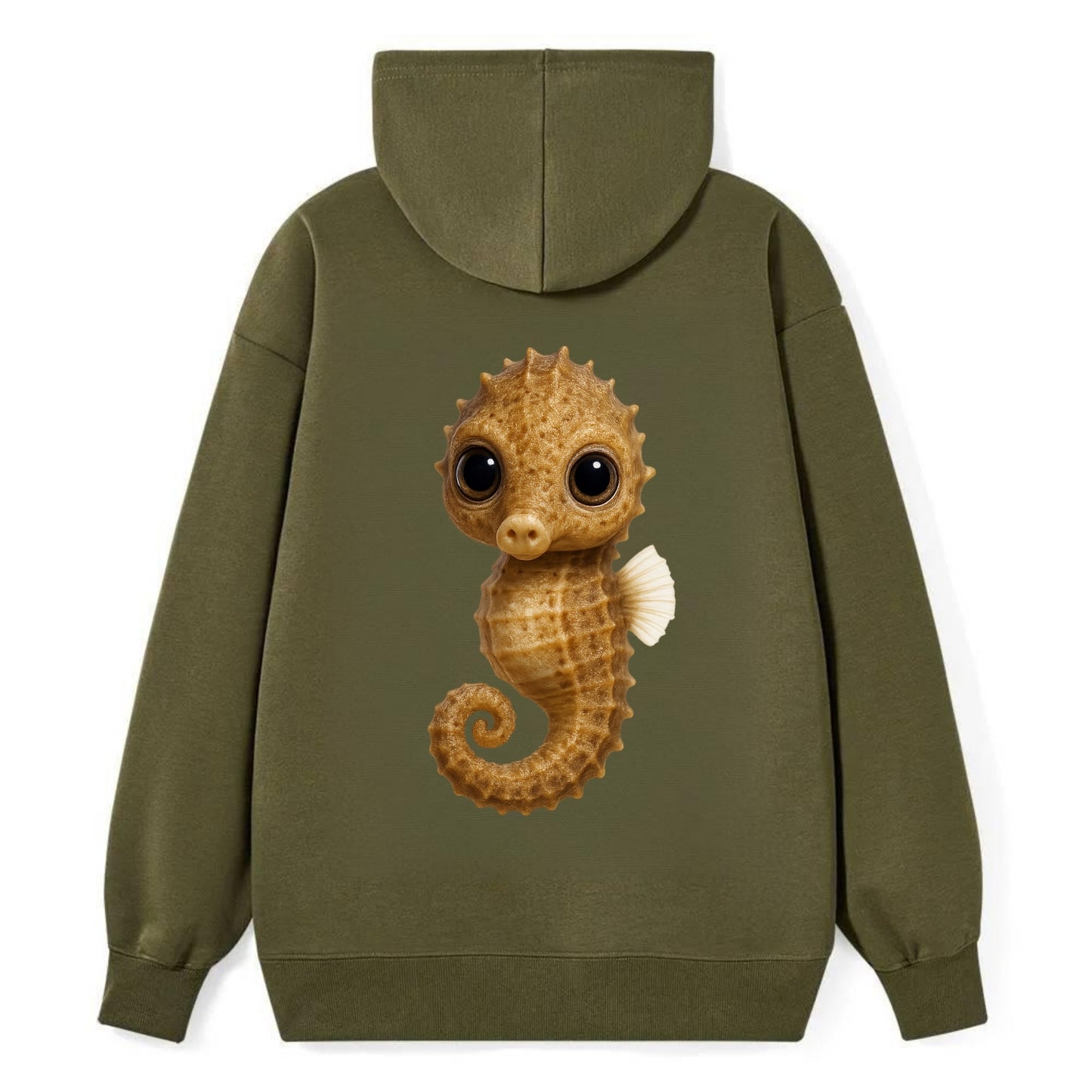 Baby Seahorse - curled tail, snout, large eyes, front-facing, delicate - Classic Pullover Hoodie - ArmyGreen