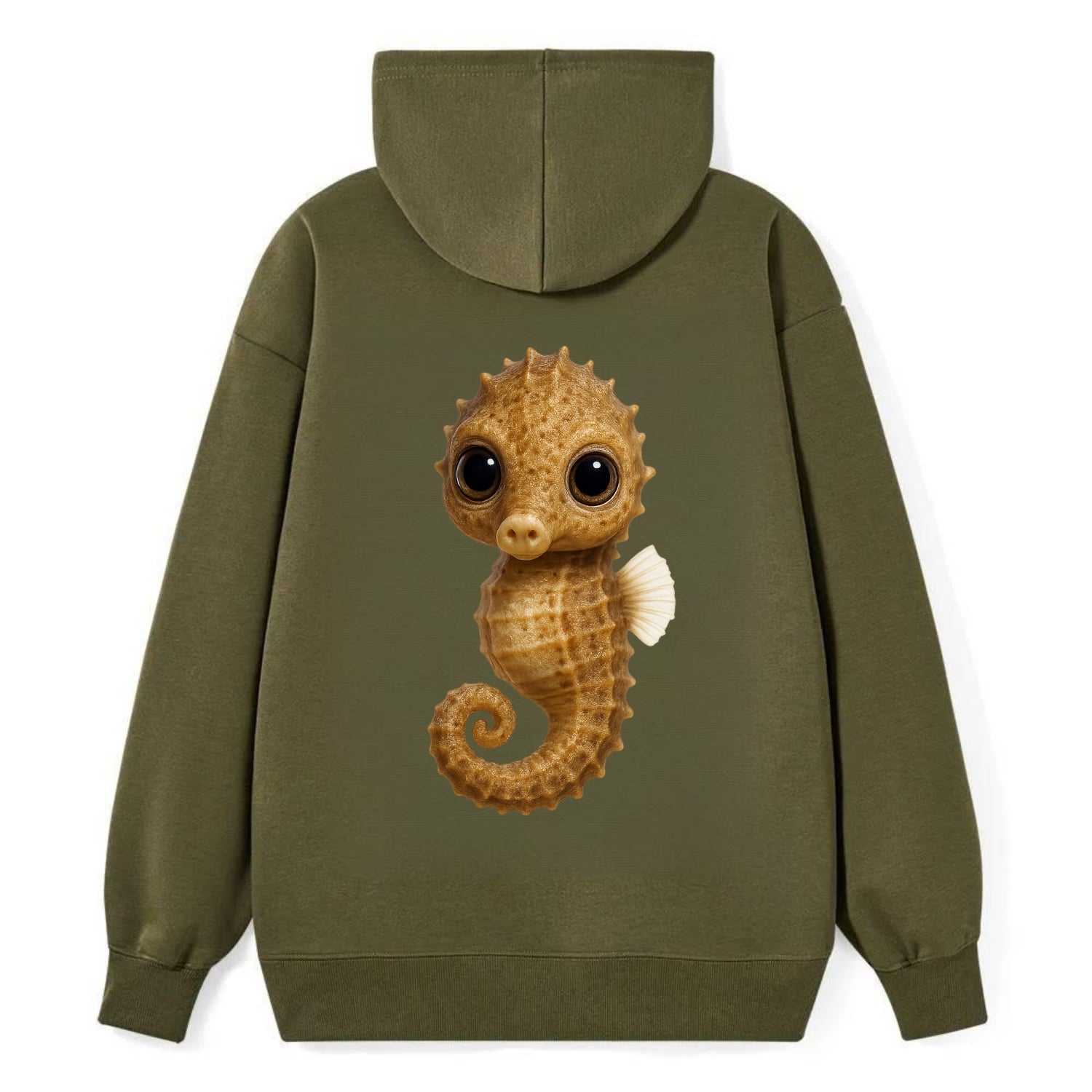 Baby Seahorse - curled tail, snout, large eyes, front-facing, delicate - Classic Pullover Hoodie - ArmyGreen