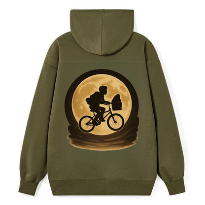 boy with bicycle flying across full moon with silhouette - Classic Pullover Hoodie - ArmyGreen