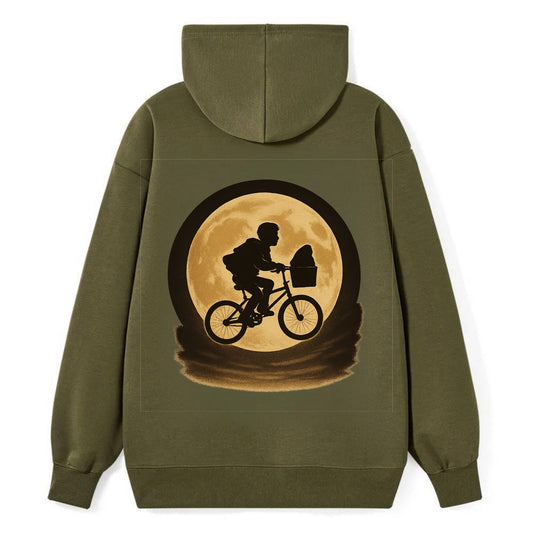 boy with bicycle flying across full moon with silhouette - Classic Pullover Hoodie - ArmyGreen