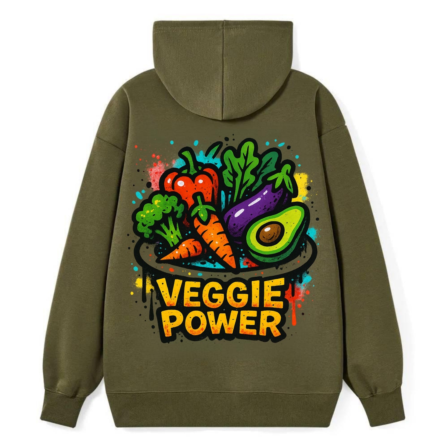 Colorful vegetables and plants on plate - plant-based lifestyle, veggie - Classic Pullover Hoodie - ArmyGreen