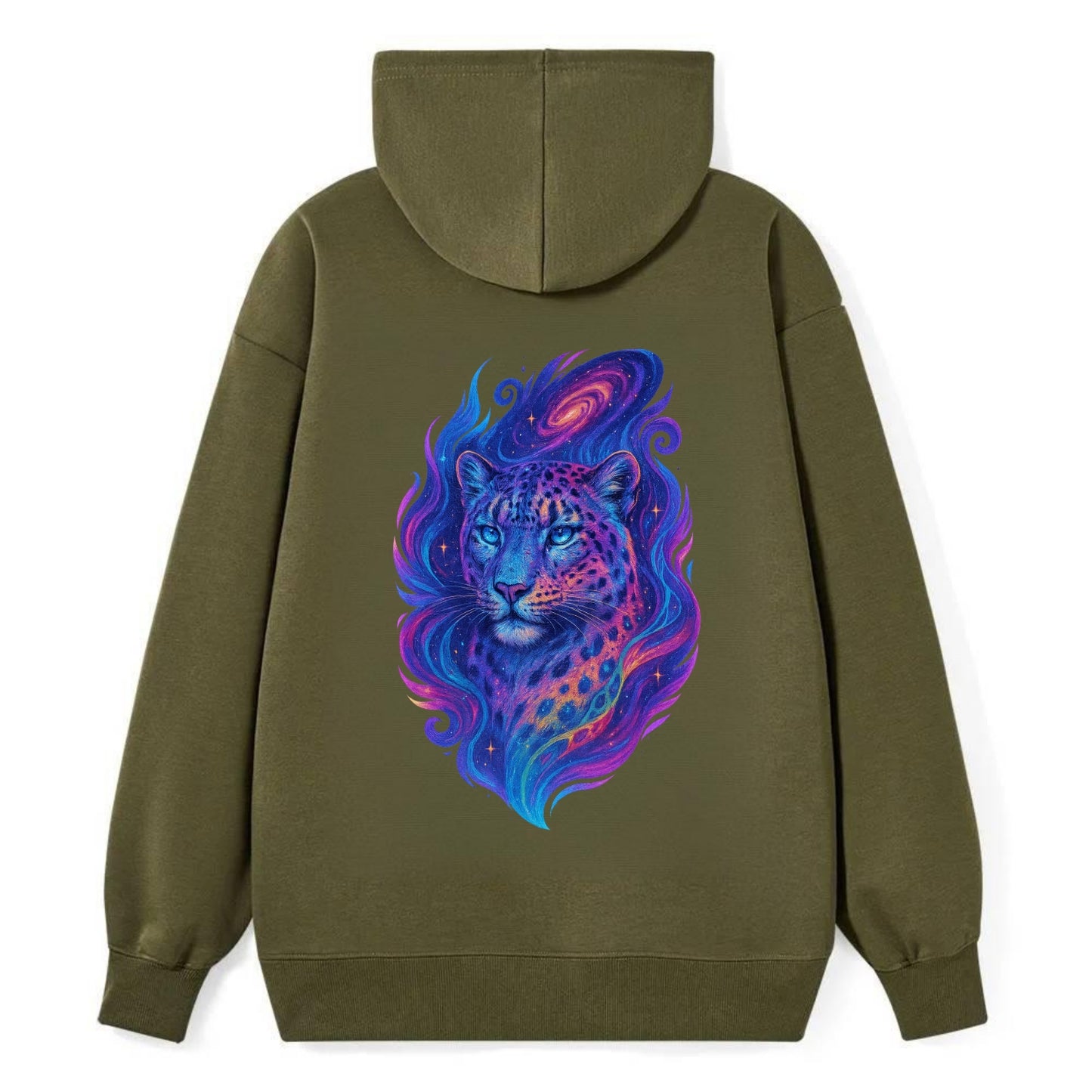 Majestic snow leopard with rainbow gradient spots, crystalline flowing - Classic Pullover Hoodie - ArmyGreen