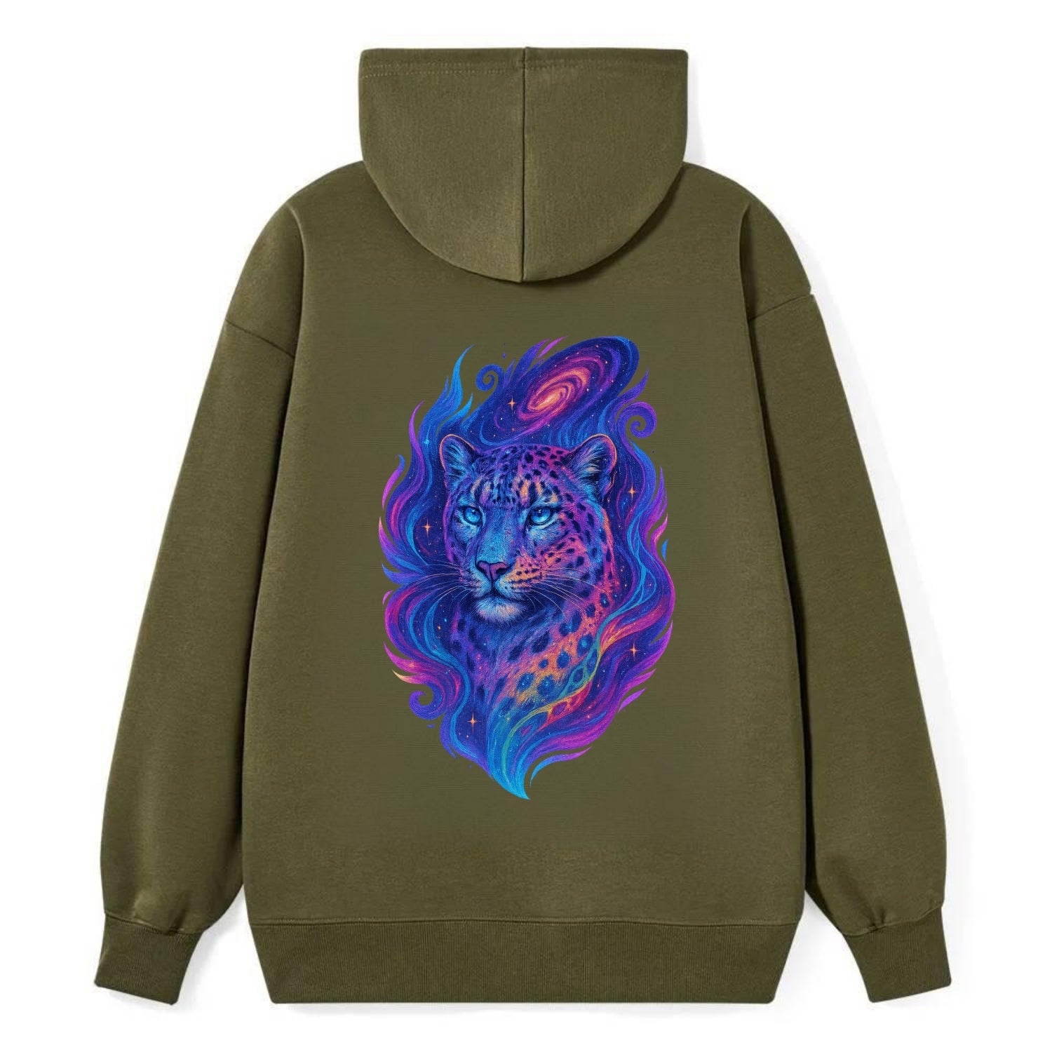 Majestic snow leopard with rainbow gradient spots, crystalline flowing - Classic Pullover Hoodie - ArmyGreen