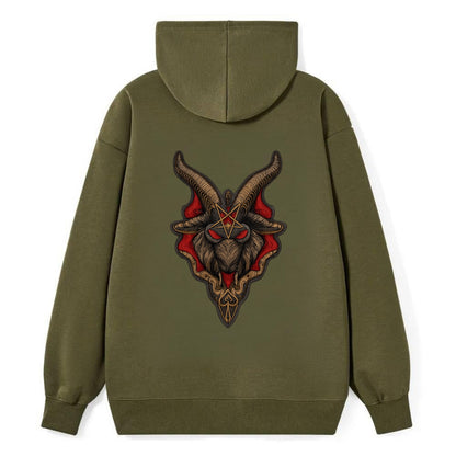 BAPHOMET HEAD - goat head symbol in black and red , occult - Classic Pullover Hoodie - ArmyGreen