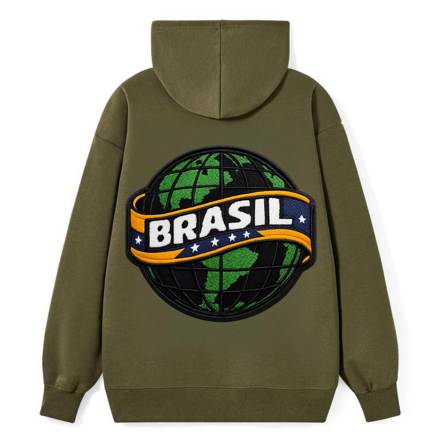 BRAZILIAN FLAG GLOBE - green globe with banner in green yellow blue , - Classic Pullover Hoodie - ArmyGreen