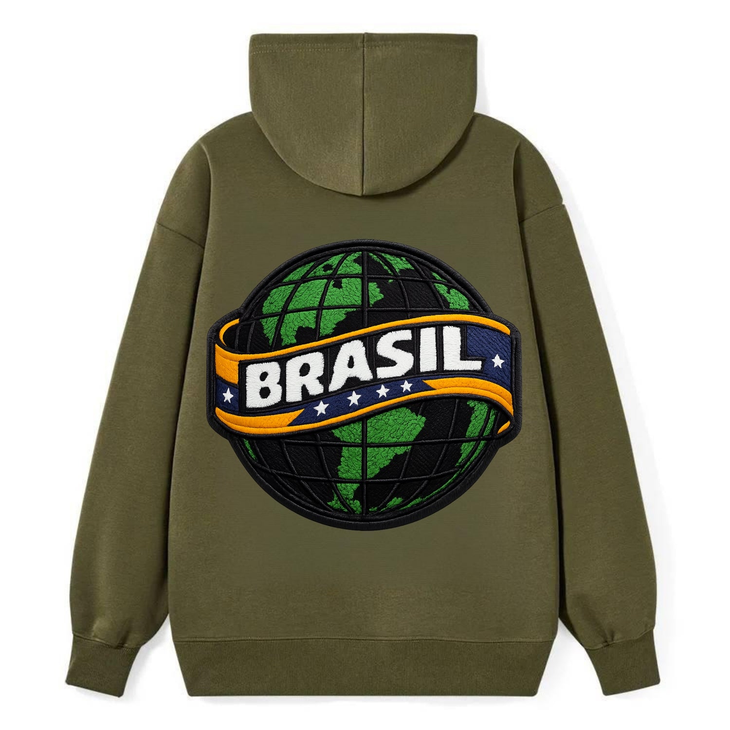 BRAZILIAN FLAG GLOBE - green globe with banner in green yellow blue , - Classic Pullover Hoodie - ArmyGreen