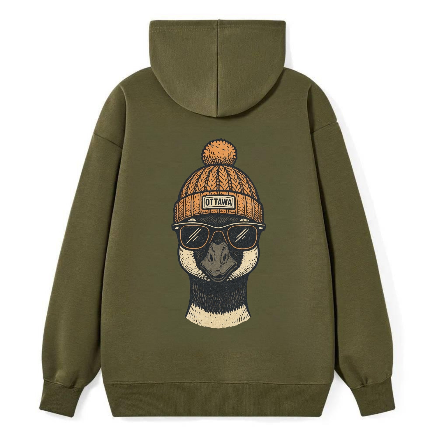 Ottawa Canadian Goose wearing Ottawa beanie with pom pom and wayfarer - Classic Pullover Hoodie - ArmyGreen