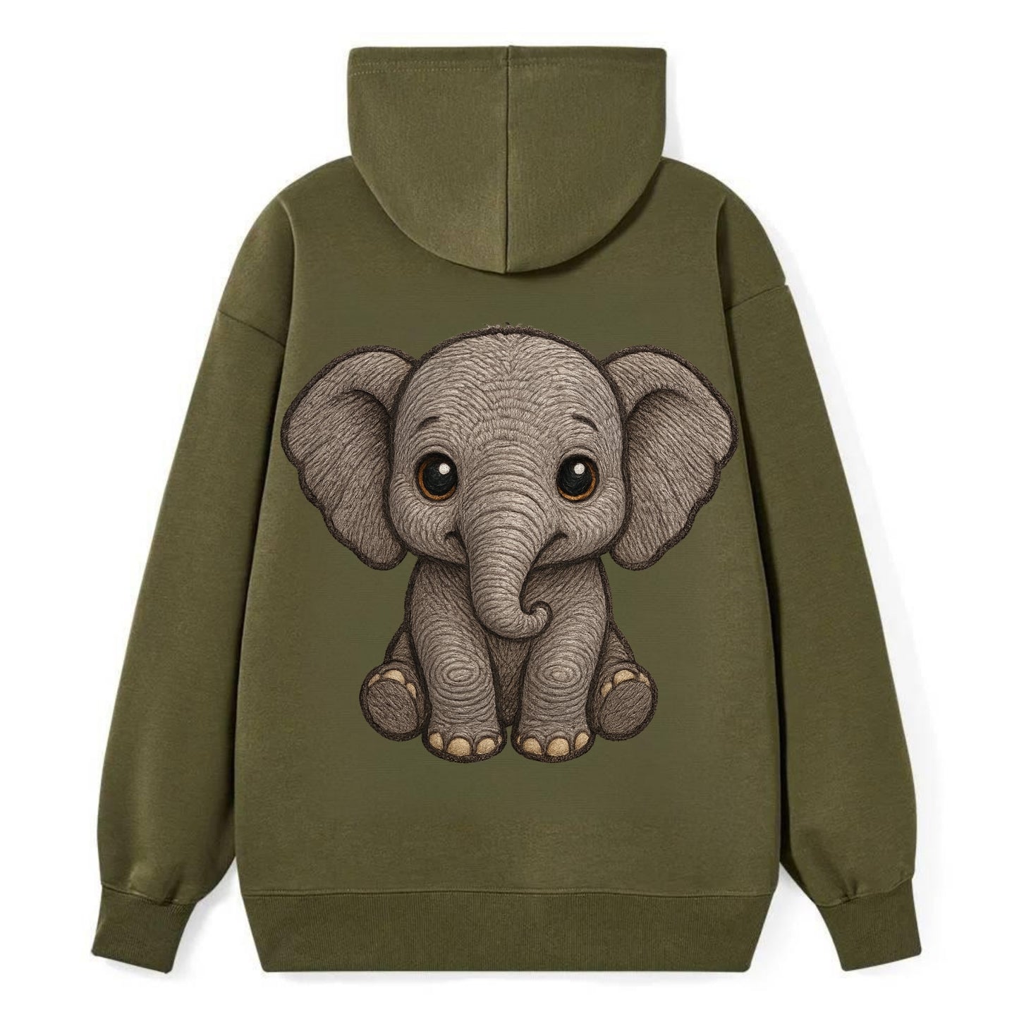 Baby Elephant - gray wrinkly, tiny trunk, large floppy ears, kind dark - Classic Pullover Hoodie - ArmyGreen