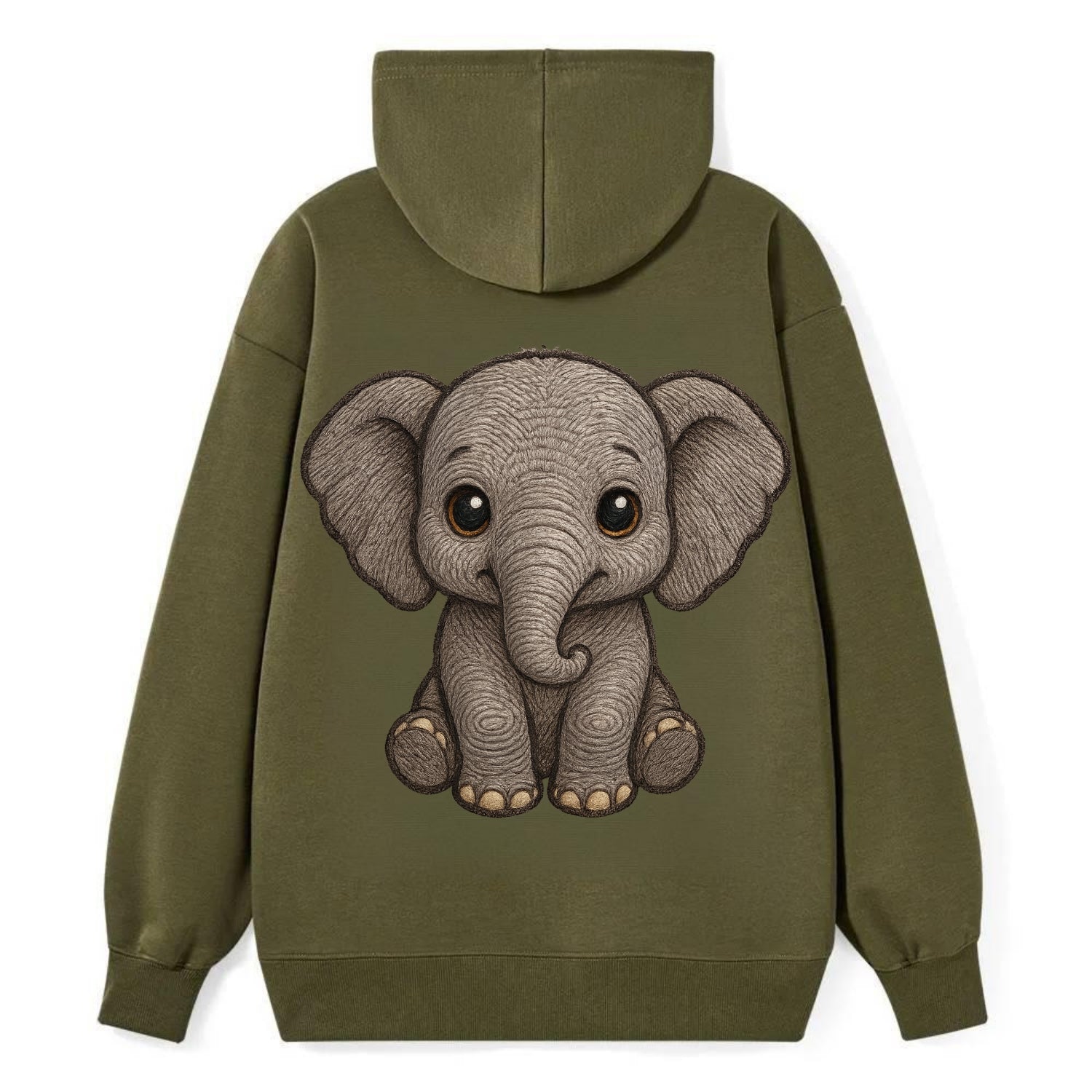 Baby Elephant - gray wrinkly, tiny trunk, large floppy ears, kind dark - Classic Pullover Hoodie - ArmyGreen