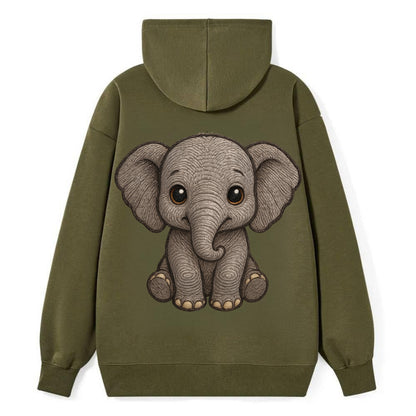 Baby Elephant - gray wrinkly, tiny trunk, large floppy ears, kind dark - Classic Pullover Hoodie - ArmyGreen