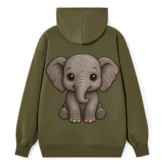 Baby Elephant - gray wrinkly, tiny trunk, large floppy ears, kind dark - Classic Pullover Hoodie - ArmyGreen
