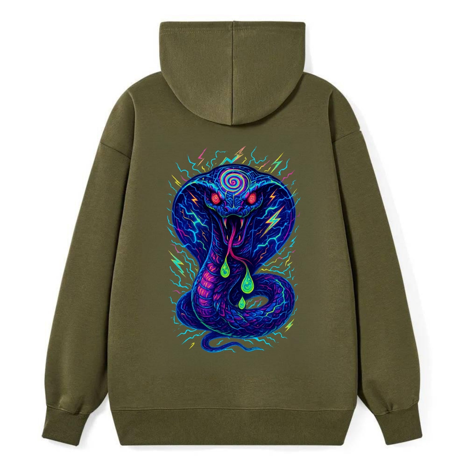 Mesmerizing cobra with hypnotic spiral patterns in the hood, scales that - Classic Pullover Hoodie - ArmyGreen