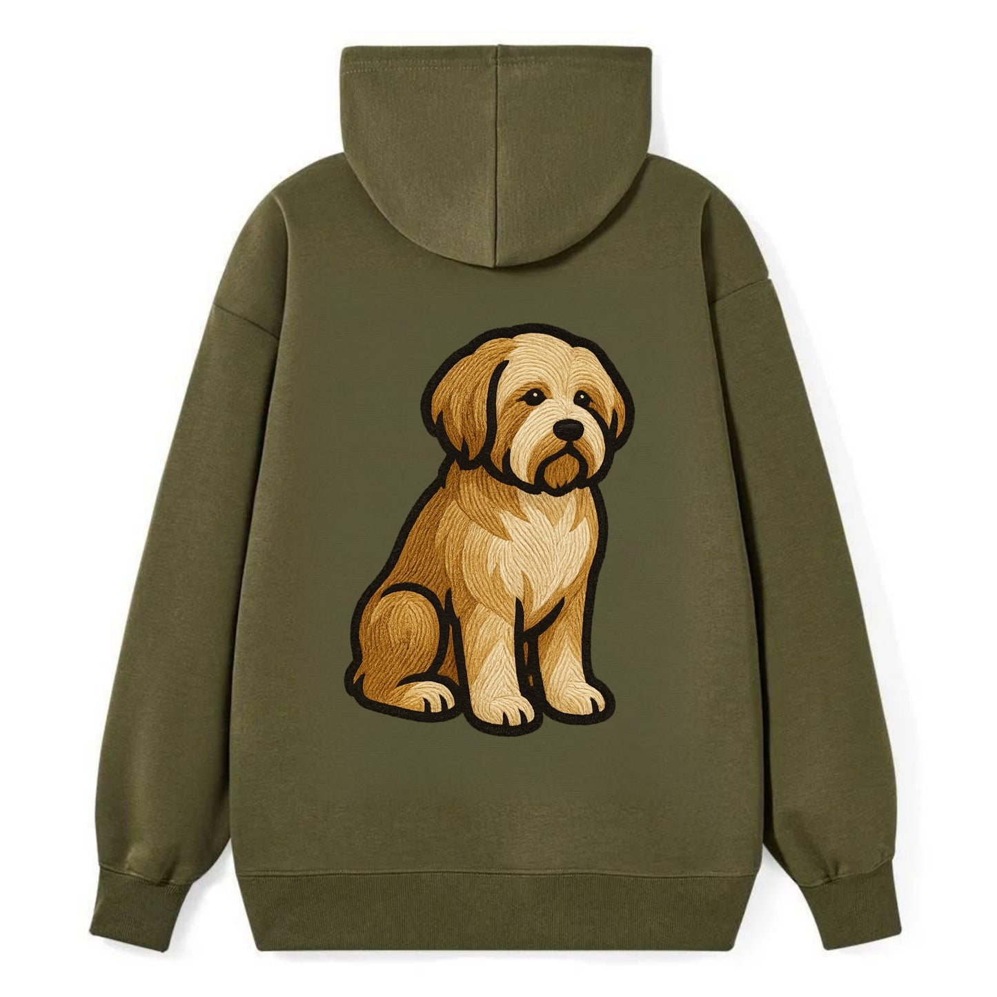 Tibetan Terrier - Gold and white embroidered sitting pose - Classic Pullover Hoodie - ArmyGreen