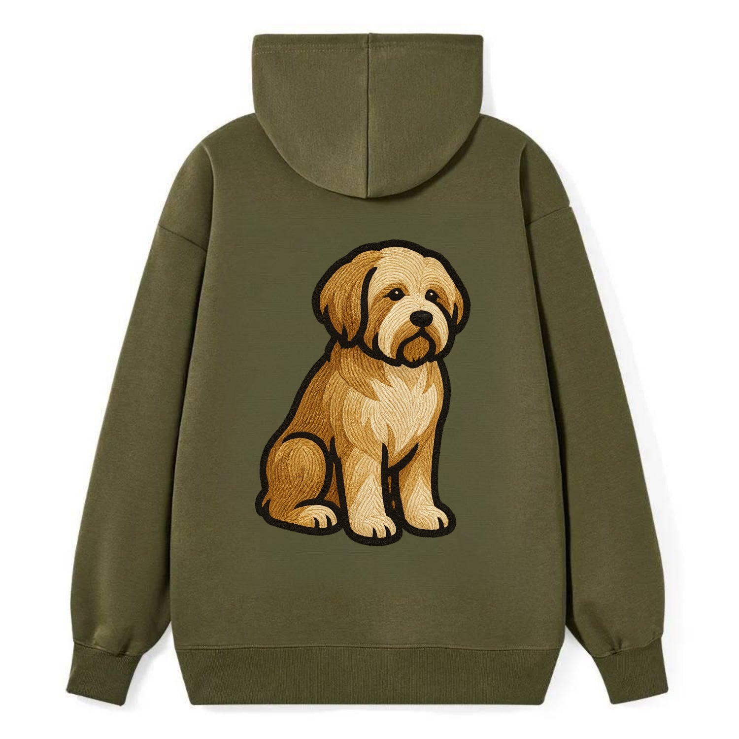 Tibetan Terrier - Gold and white embroidered sitting pose - Classic Pullover Hoodie - ArmyGreen