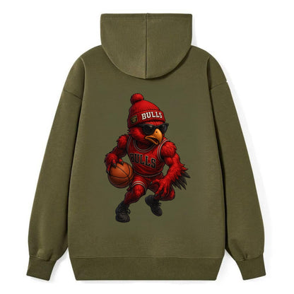 Windy City Hawk wearing Bulls beanie with six rings patch and wayfarer - Classic Pullover Hoodie - ArmyGreen