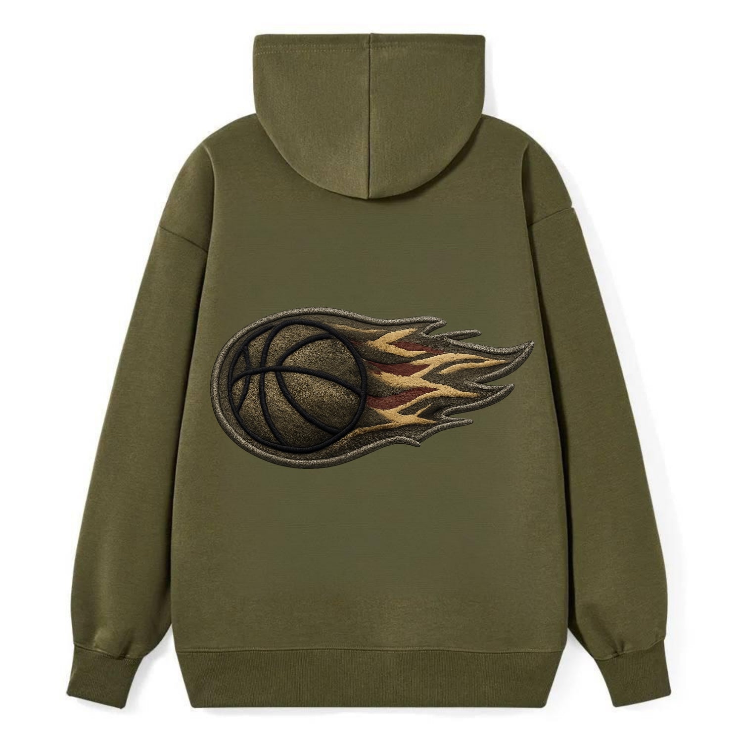 BASKETBALL FLAMING BALL - basketball with flames in orange and red , - Classic Pullover Hoodie - ArmyGreen
