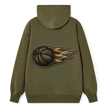 BASKETBALL FLAMING BALL - basketball with flames in orange and red , - Classic Pullover Hoodie - ArmyGreen