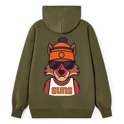 Arizona Coyote wearing Suns beanie with desert sun patch and wayfarer - Classic Pullover Hoodie - ArmyGreen