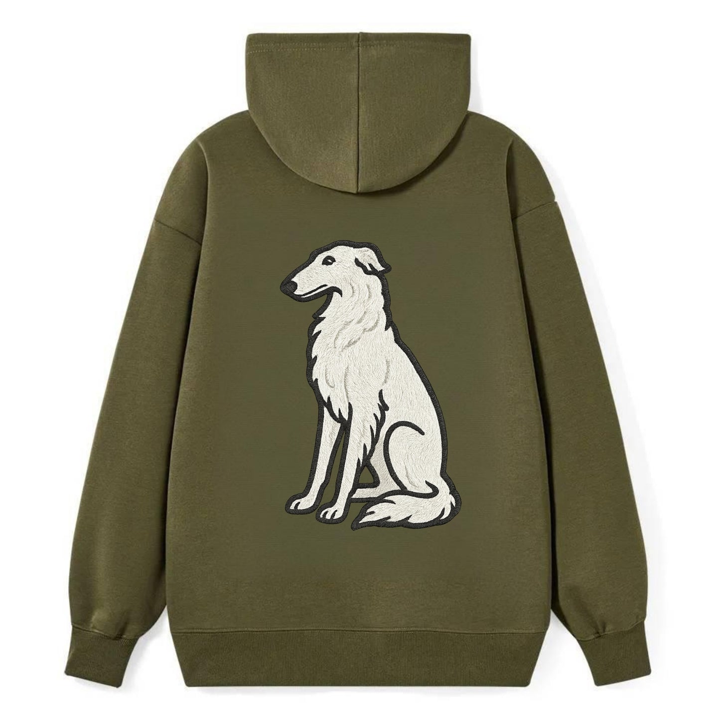Borzoi - White embroidered sitting pose - Classic Pullover Hoodie - ArmyGreen