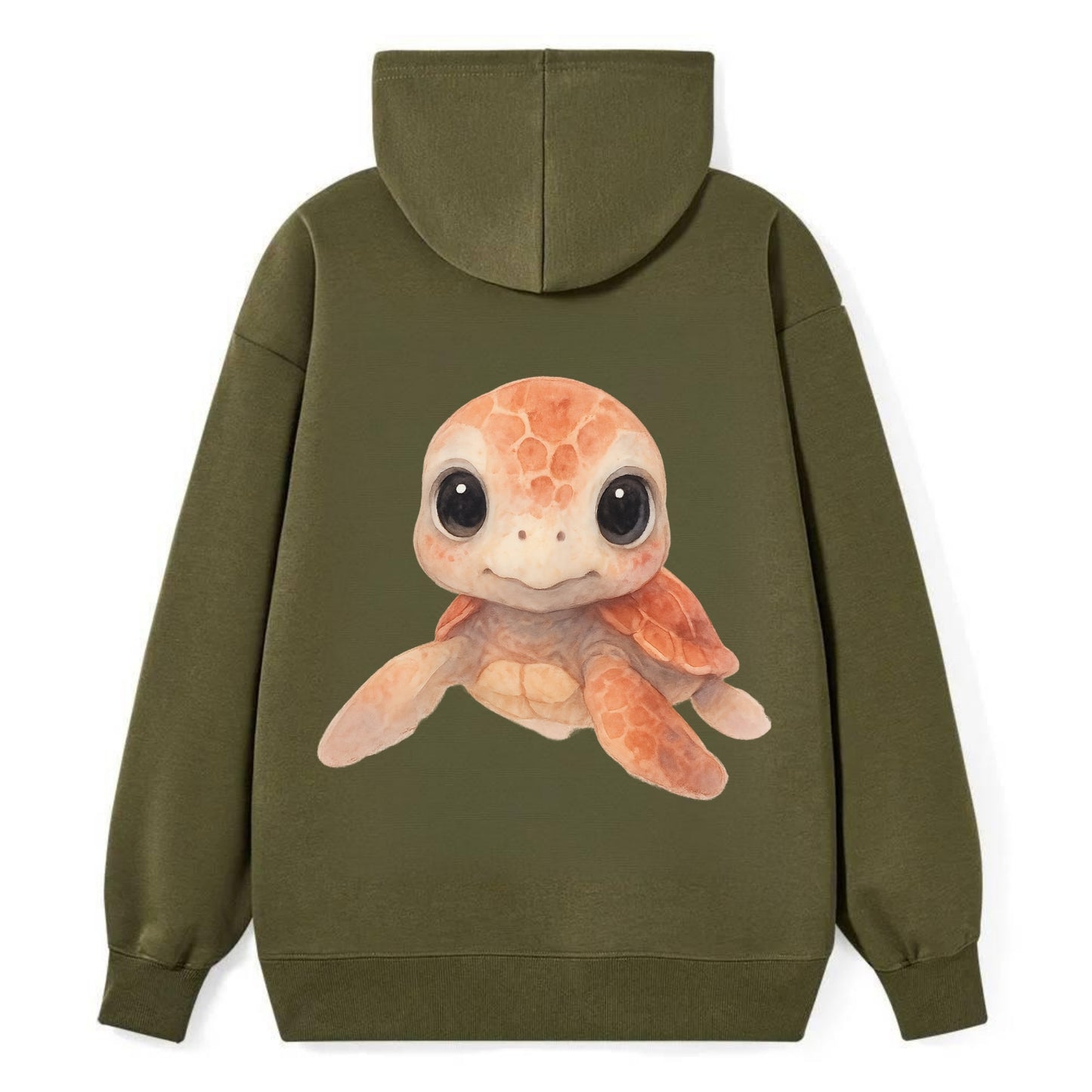Baby Loggerhead Turtle - reddish-brown shell, big round dark eyes, chunky - Classic Pullover Hoodie - ArmyGreen