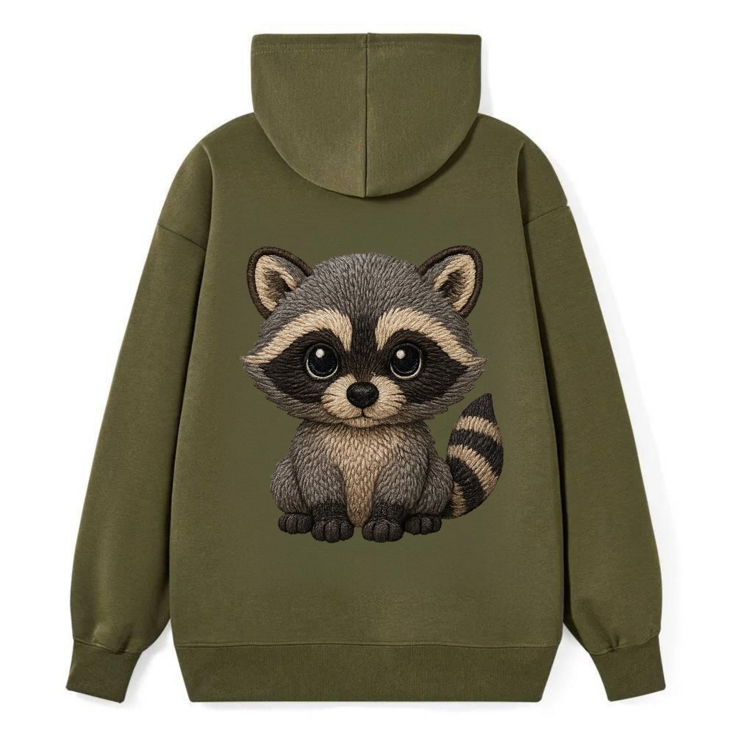 Baby Raccoon - gray fur, black mask, ringed tail, bright curious eyes, - Classic Pullover Hoodie - ArmyGreen