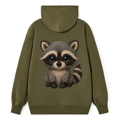 Baby Raccoon - gray fur, black mask, ringed tail, bright curious eyes, - Classic Pullover Hoodie - ArmyGreen