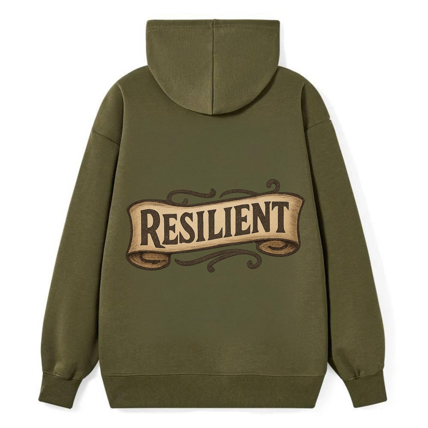 Bold typography design - "RESILIENT" - bouncing back, unbreakable spirit - Classic Pullover Hoodie - ArmyGreen