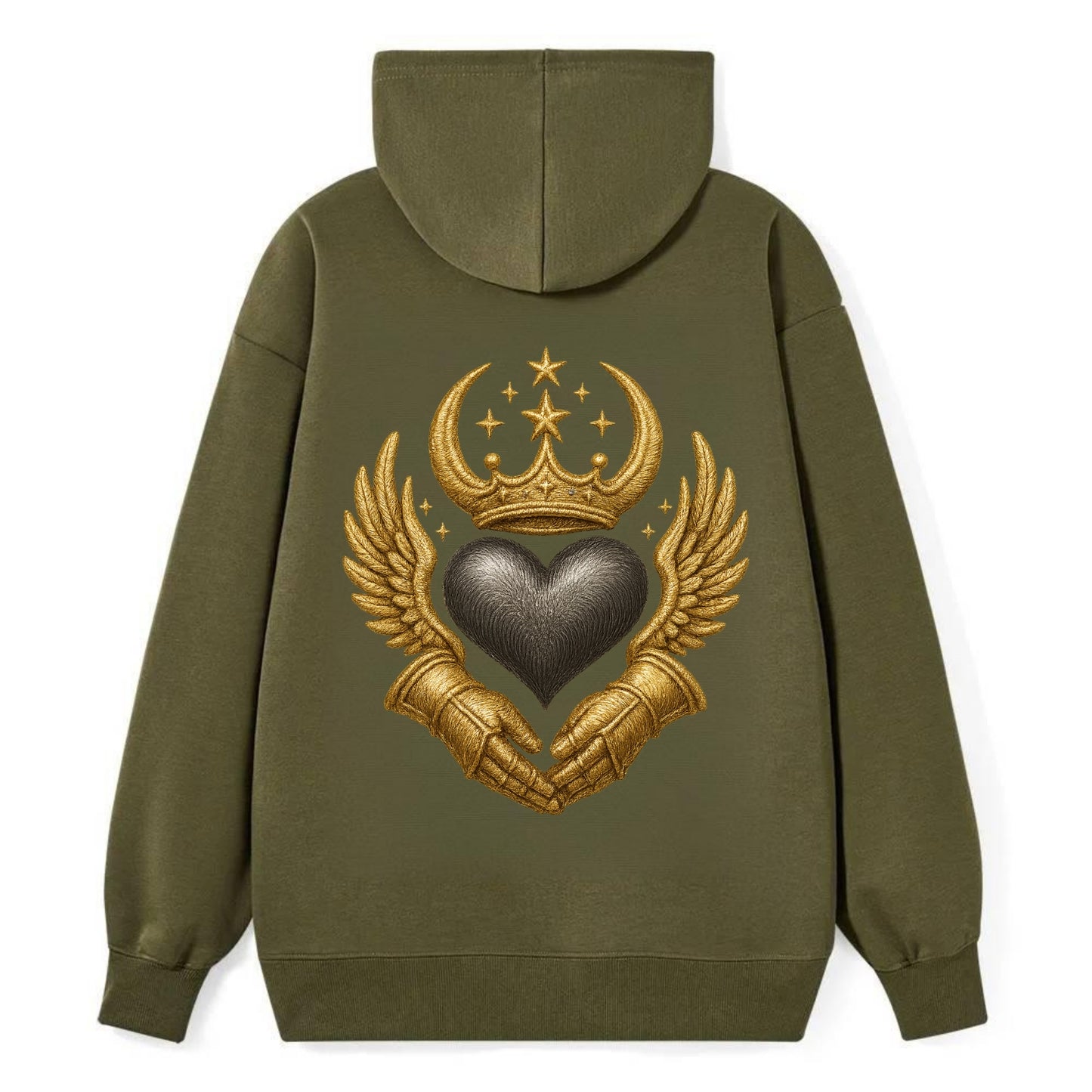 Nordic knotwork crown supporting a frosted steel heart with mittened - Classic Pullover Hoodie - ArmyGreen