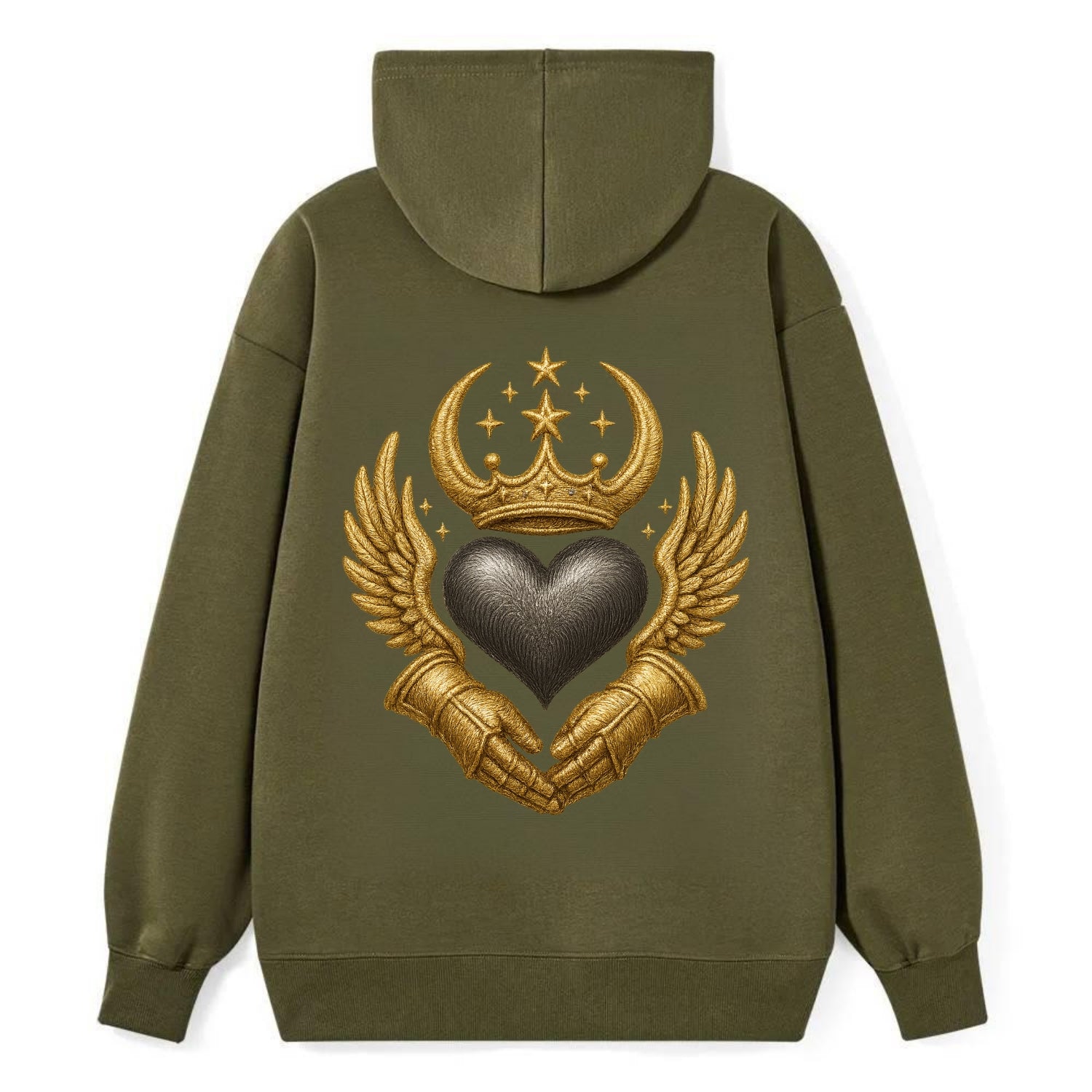 Nordic knotwork crown supporting a frosted steel heart with mittened - Classic Pullover Hoodie - ArmyGreen