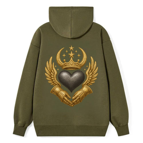 Nordic knotwork crown supporting a frosted steel heart with mittened - Classic Pullover Hoodie