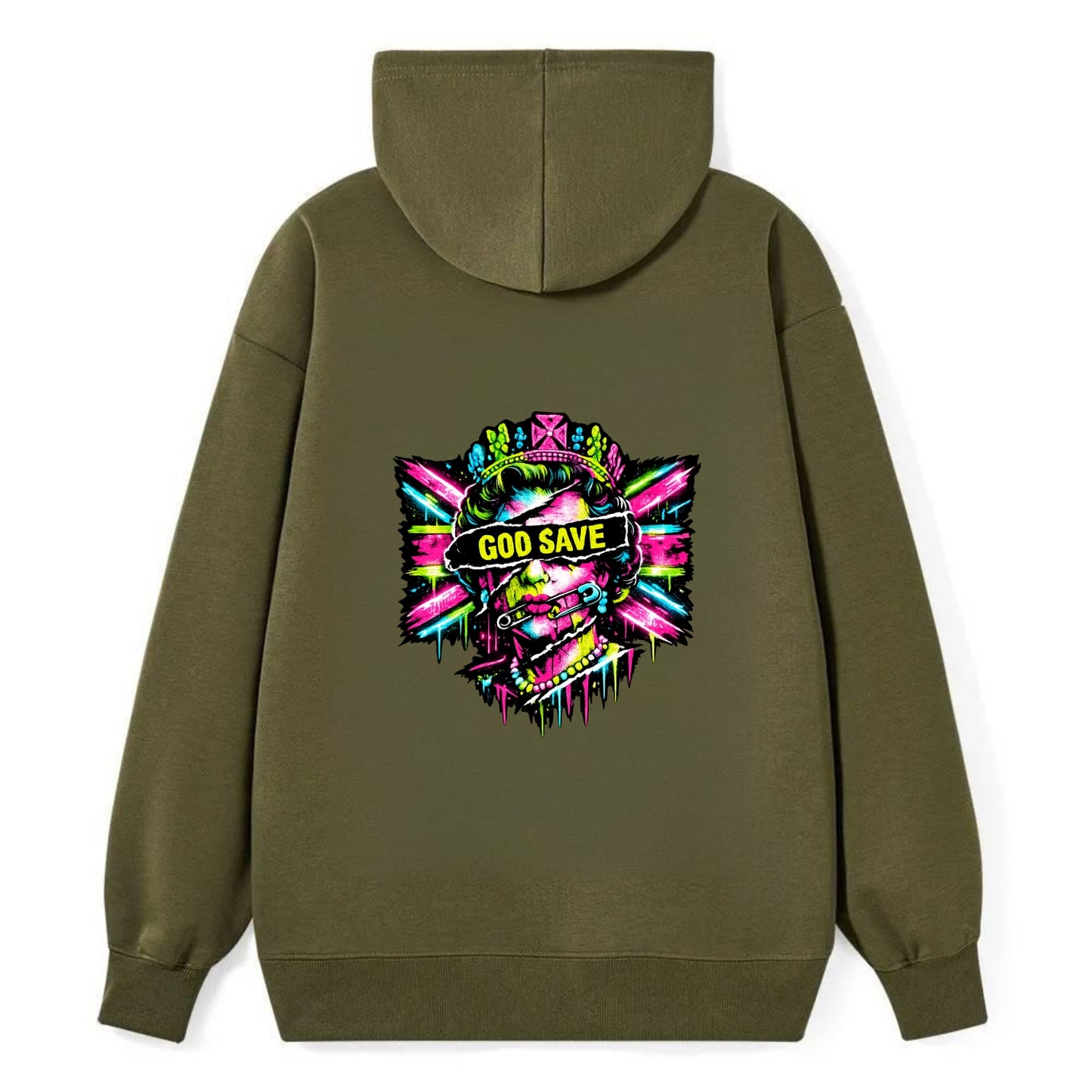 GOD SAVE | Torn royal portrait style | Blackout bar across eyes | Safety - Classic Pullover Hoodie - ArmyGreen
