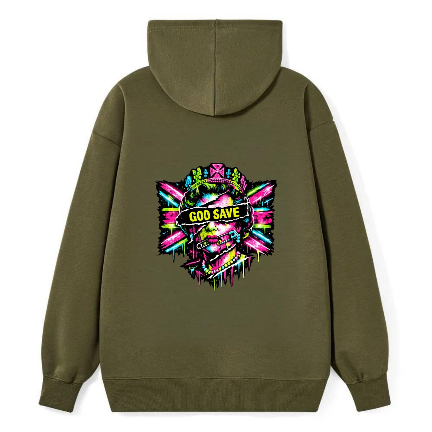 GOD SAVE | Torn royal portrait style | Blackout bar across eyes | Safety - Classic Pullover Hoodie - ArmyGreen