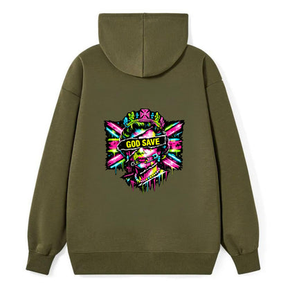 GOD SAVE | Torn royal portrait style | Blackout bar across eyes | Safety - Classic Pullover Hoodie - ArmyGreen