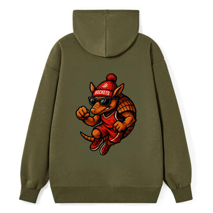Houston Armadillo wearing Rockets red and silver beanie with rocket ship - Classic Pullover Hoodie - ArmyGreen